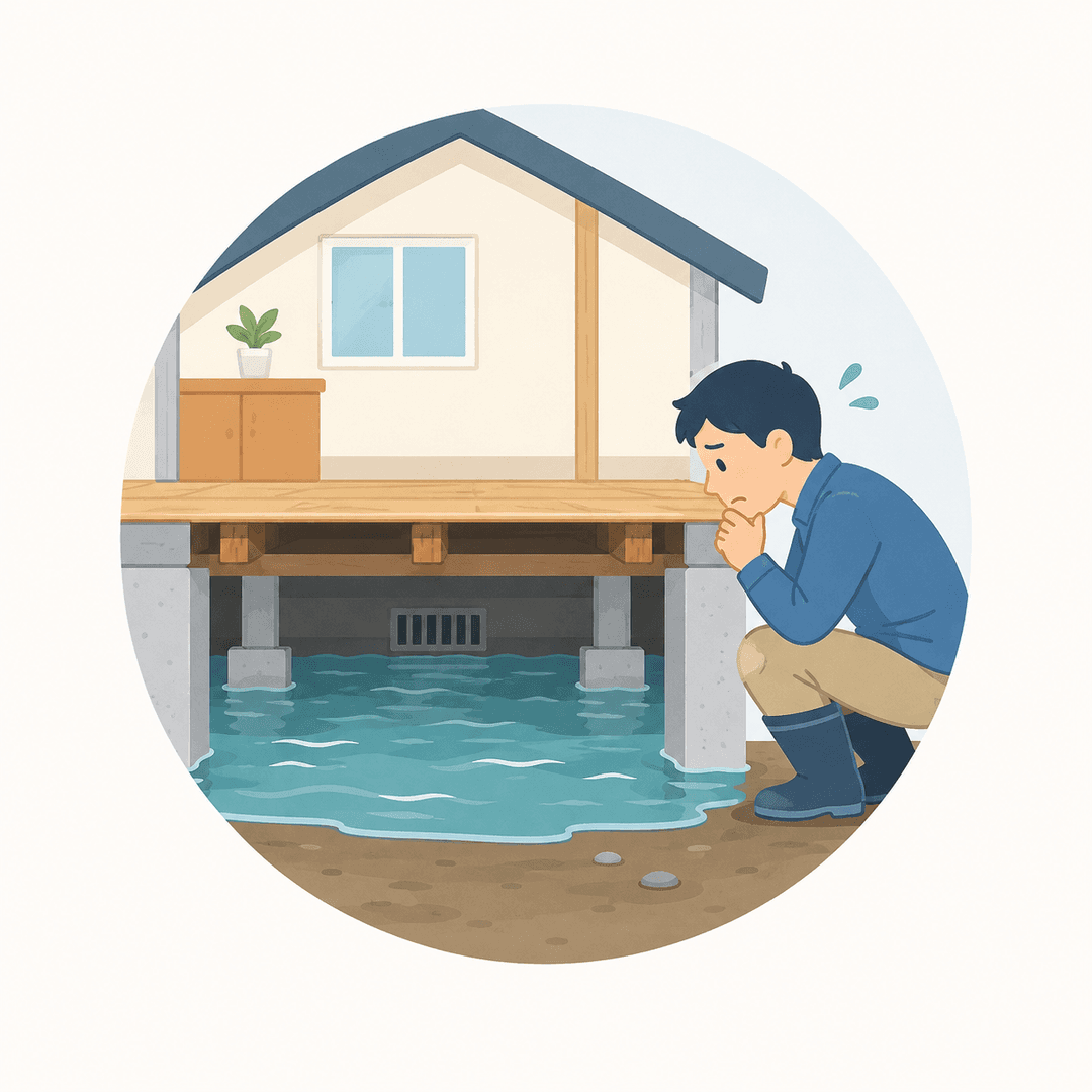 床下浸水を確認する人