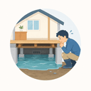 床下浸水を確認する人